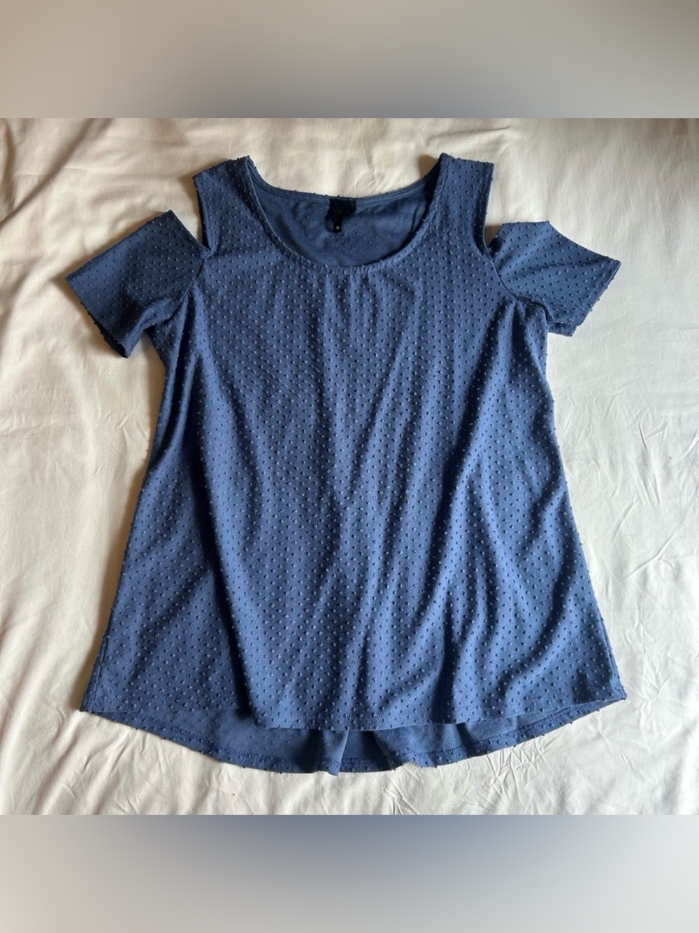 Blue Cold Shoulder Dotted Top – Size Medium